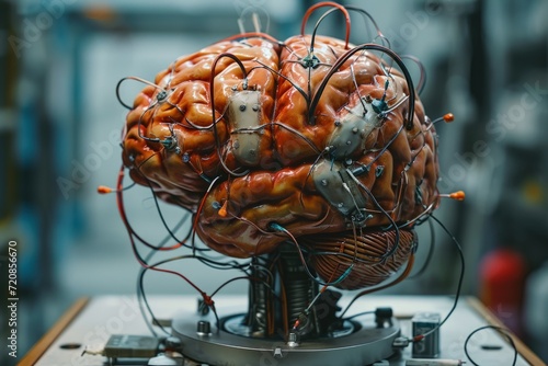 Model of Human Brain With Wires Attached