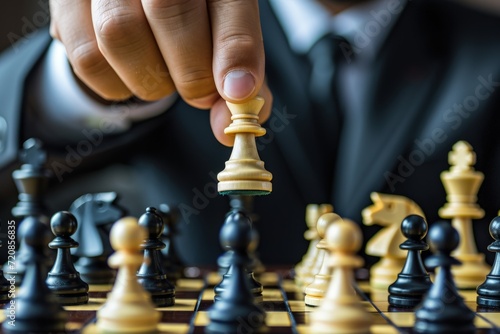 Man in Suit Engaged in Intense Chess Match
