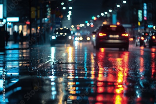 Nighttime Drive on a Wet Street
