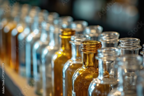 Row of Glass Bottles on Countertop