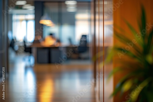 Blurry Image of a Door Leading to an Office photo