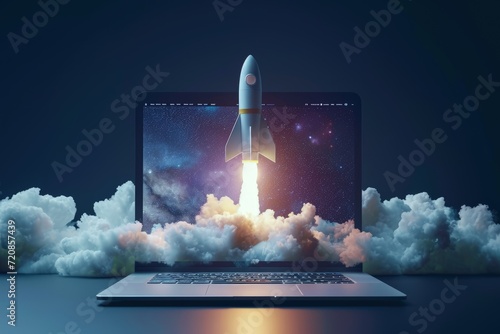 Laptop With Rocket on Top