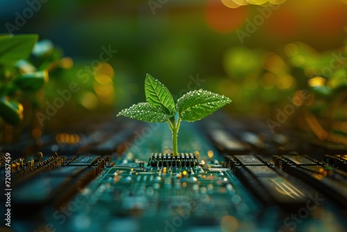 Close-Up of Green Plant on Motherboard