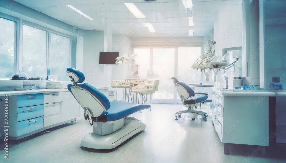 Blurred dental clinic background. Defocused interior of modern dental office. Blurred dental clinic background. Defocused interior of modern dental office.