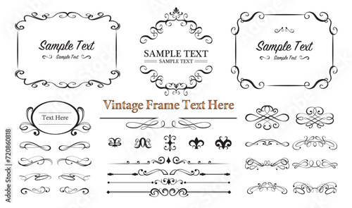 Vintage borders and frames. Set of text delimiters. Vector illustration. photo