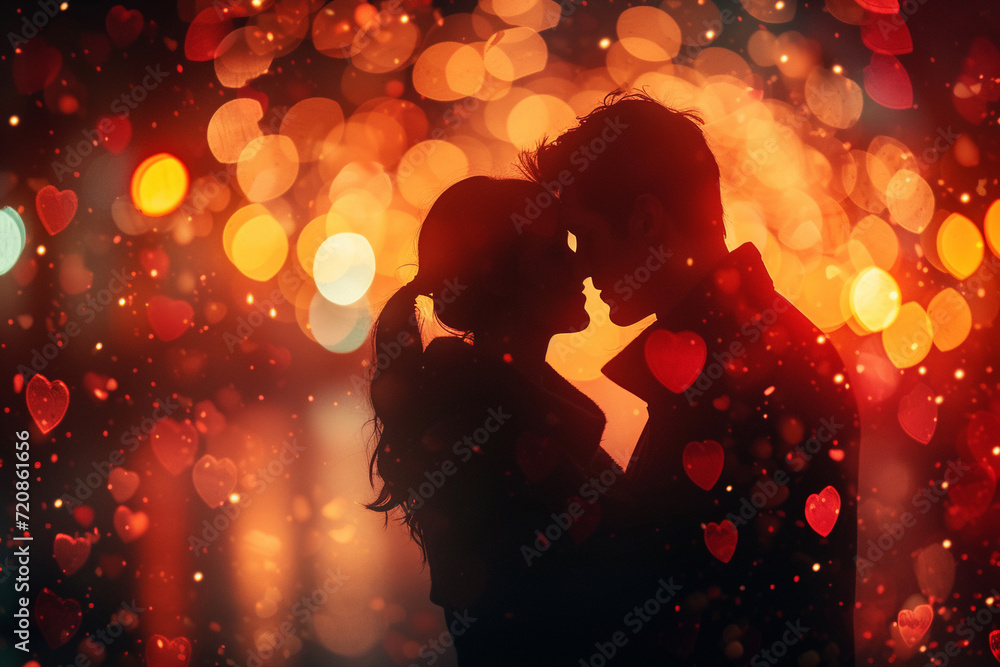 Couple in love on a background of bokeh lights, Generative Ai Couple in love on a background of bokeh lights, Generative Ai