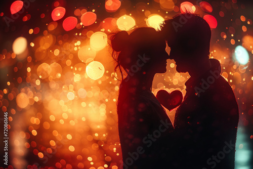 Couple in love on a background of bokeh lights, Generative Ai