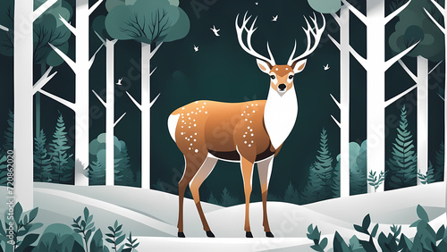 Deer in the jungle illustration. Graphic resource for web design, poster, wall decoration. Ready to use and print © Jati