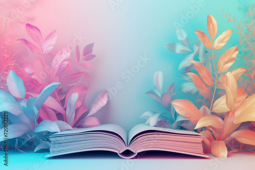 3D illustration of colorful pastel color book with natural color background.
