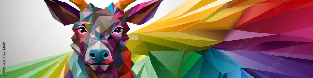 Colorful Geometric Deer Head on Rainbow Background: Modern Art Colorful Geometric Deer Head on Rainbow Background: Modern Art