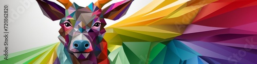 Colorful Geometric Deer Head on Rainbow Background  Modern Art