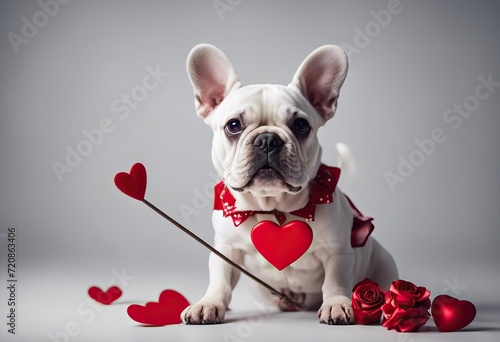  arrow holding cupids big holding bulldog french dog background heart white mouth love isolated photo