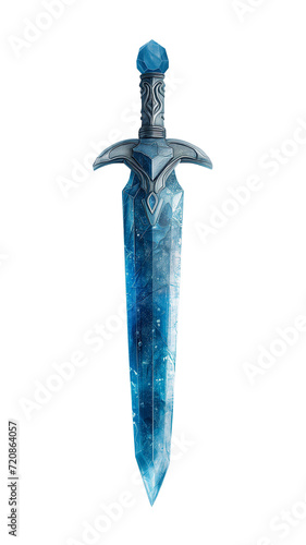 Fantasy enchanted crystal dagger isolated on transparent background. PNG file. Game art style. photo