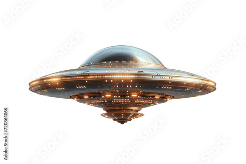 Drawn UFO isolated on transparent background. PNG file. Game art style.