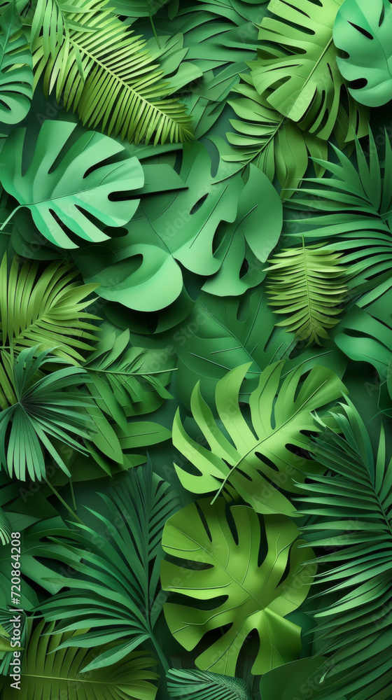 Fototapeta premium Tropical leaves made of paper.