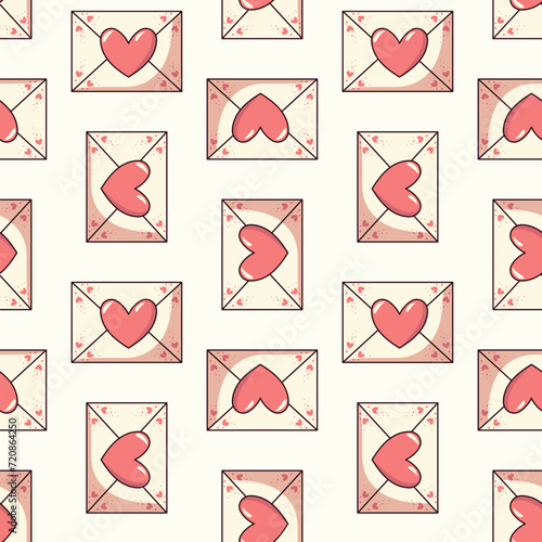 Walentynkowe tło bezszwowe w koperty i serduszka. Listy miłosne na jasnym tle.
