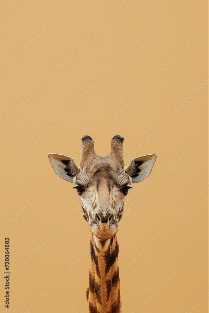 Obraz premium giraffe head on golden yellow background 