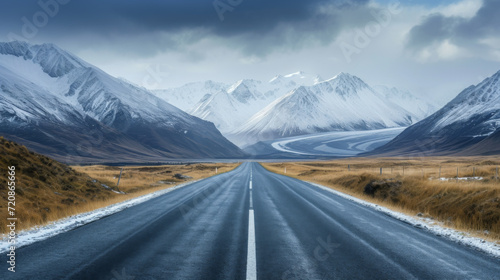 Road leading to snowy mountains