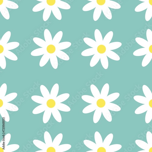 Repeating pattern of daisies on a blue background