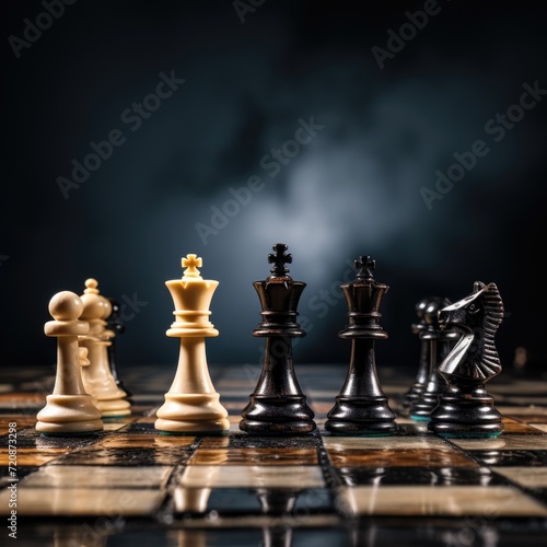 Chess pieces on the chessboard. Versus or VS battle on chessboard