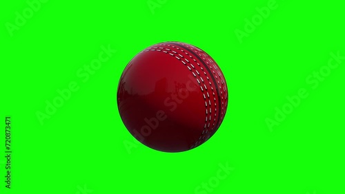 3D cricket ball slowly rolling on the spot. A shiny red cricket ball in a continuous loop roll is perfect for sports advertising. 4K clip at 30 fps for smooth motion with a green screen.