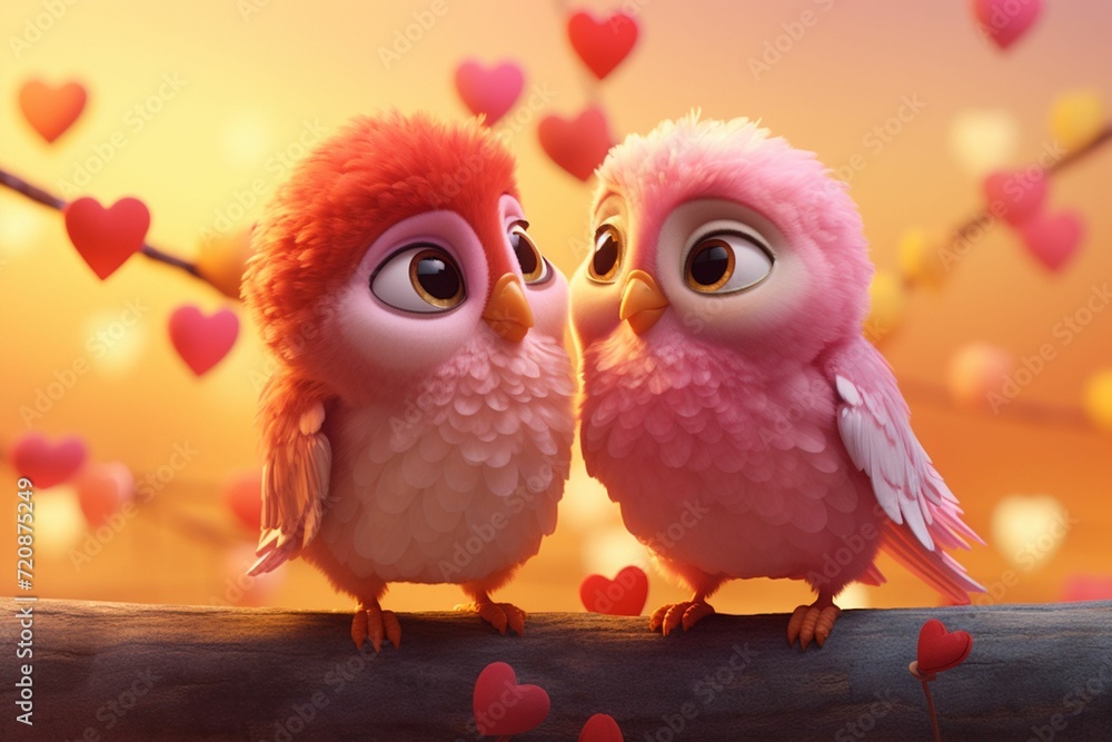 Whimsical Valentines Day Love Birds designs. Generative ai