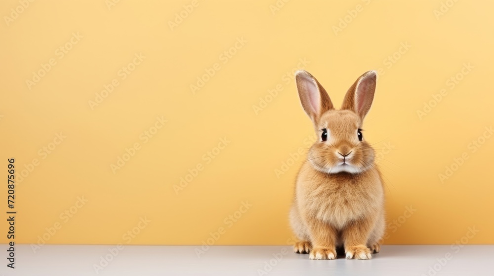 Obraz premium cute animal pet rabbit or bunny brown color smiling and laughing isolated with copy space for easter background, rabbit, animal, pet, cute, fur, ear, mammal, background, celebration, generate by AI