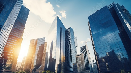 modern office skyscraper. high-rise building with glass facade. Finance concept and economic background. photo