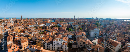 Aerial View of Venice near Saint Mark's Square, Rialto bridge and narrow canals. Beautiful Venice from above.