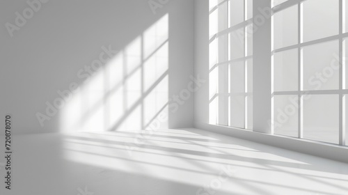 Abstract white studio background for product presentation. Empty room with shadows of window.