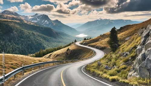 Winding road in the mountains. Beautiful landscape with mountain road.