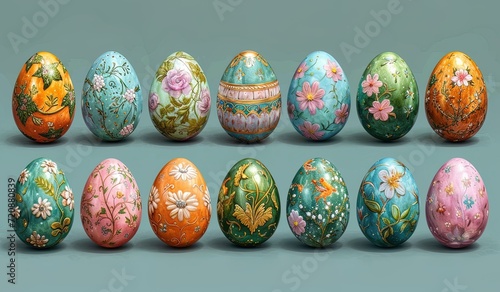 Elegant Array of Decorative Easter Eggs: A Vibrant Celebration of Spring - Generative AI Creation