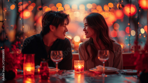 Romantic Valentine s Day couple. Couple in love celebration. Image captures a tender moment  showcasing love and connection during a romantic Valentine s Day date.