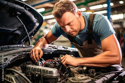 Handsome mechanic working in auto repair shop. Car service. © YannTouvay