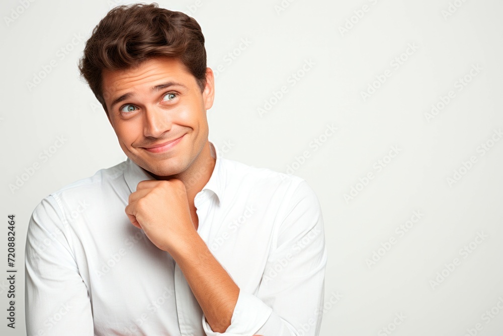 Portrait of a handsome young man smiling against a white background. Portrait of a handsome young man smiling against a white background.