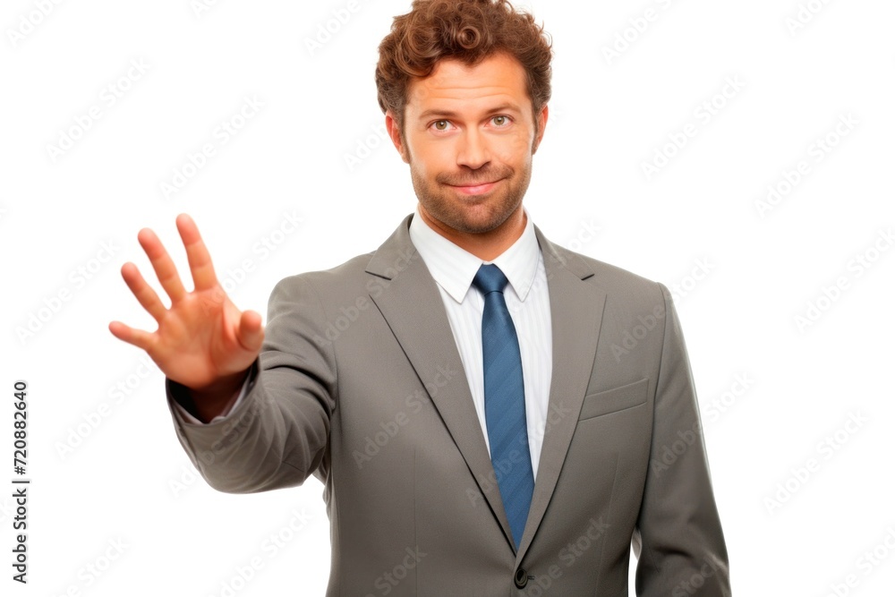 Portrait of a handsome businessman gesturing with his hand isolated on white background Portrait of a handsome businessman gesturing with his hand isolated on white background