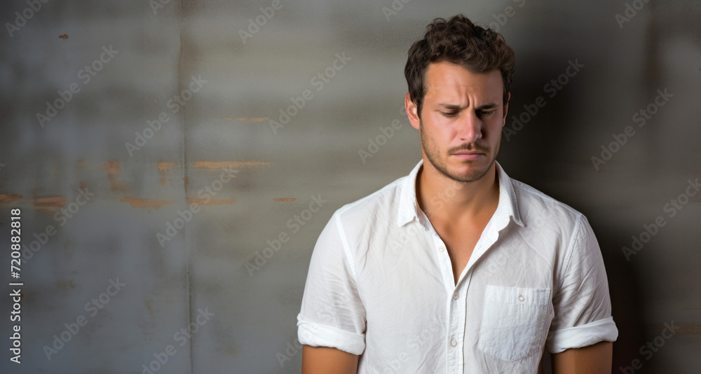Obraz premium Portrait of a handsome young man in white shirt, indoor.