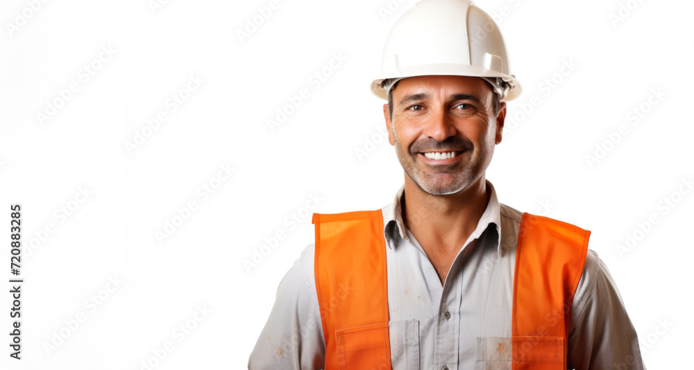 Portrait of a smiling male construction worker isolated on a white background Portrait of a smiling male construction worker isolated on a white background