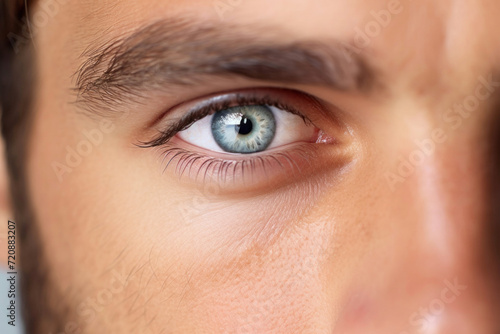 Close-up of young man's eye, isolated on white background