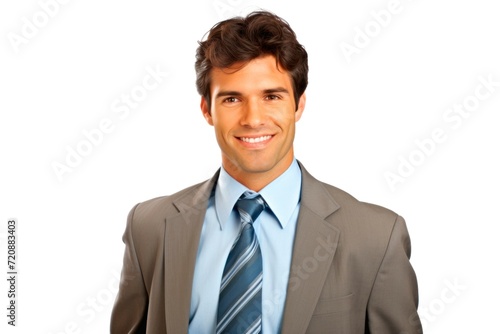 Portrait of happy smiling young business man, isolated over white background