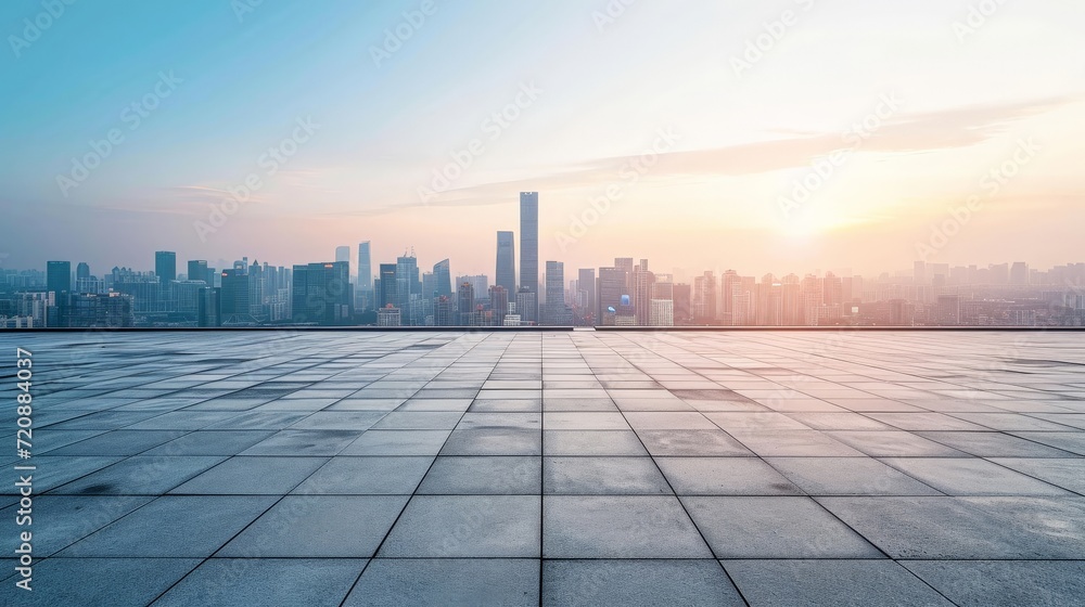 Empty square floor and city skyline with building background Empty square floor and city skyline with building background