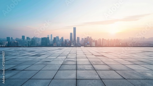 Empty square floor and city skyline with building background photo