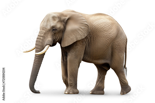 A high-resolution image capturing the grace and majesty of an adult elephant  isolated on a white background  showcasing intricate skin textures and details.
