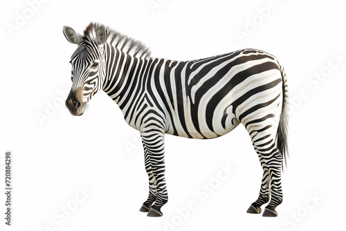 A stunning  high-resolution image of a zebra isolated on a white background  showcasing its iconic black and white stripes