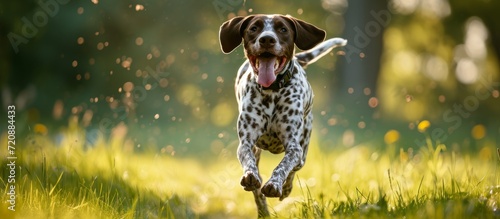 Happy German Pointer Running in the Sunny Day photo