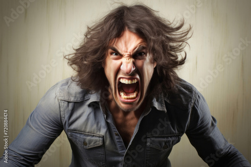 Angry young man screaming. Studio shot over grunge background. © YannTouvay