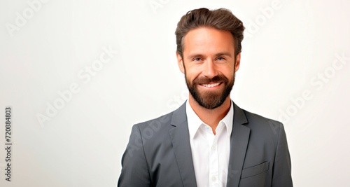 Portrait of a handsome young man with beard on white background.