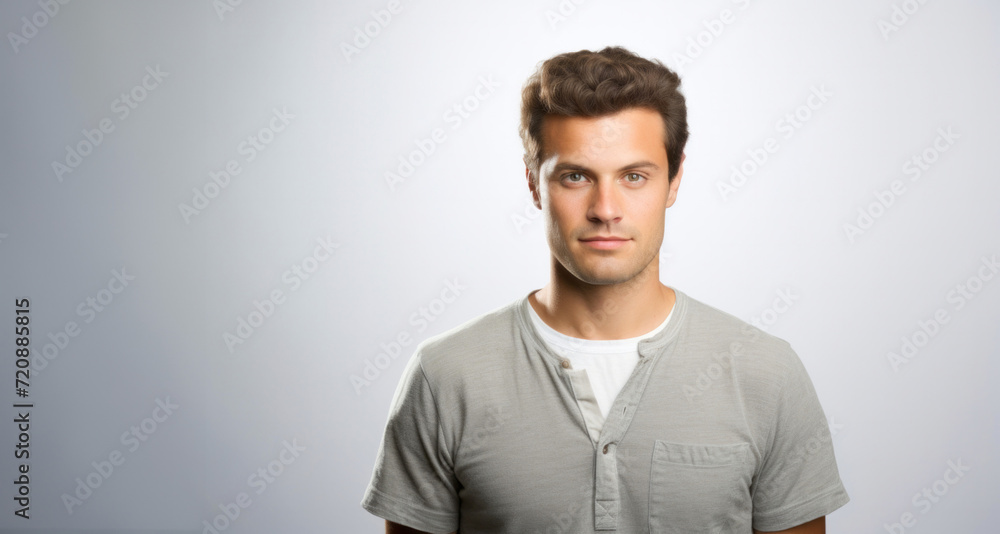Portrait of a handsome young man looking at camera on gray background Portrait of a handsome young man looking at camera on gray background