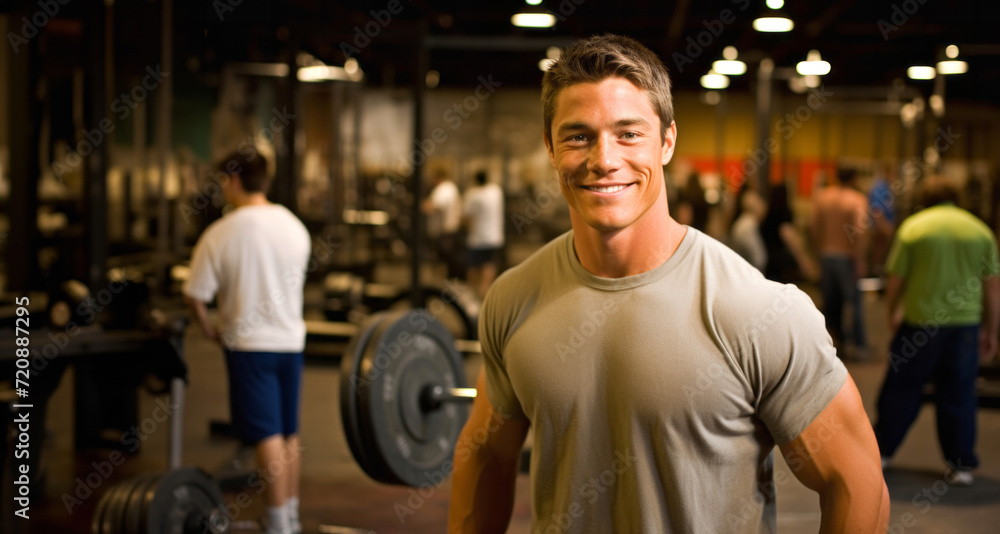 Portrait of smiling young man with arms crossed at crossfit gym