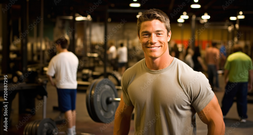 Portrait of smiling young man with arms crossed at crossfit gym Portrait of smiling young man with arms crossed at crossfit gym